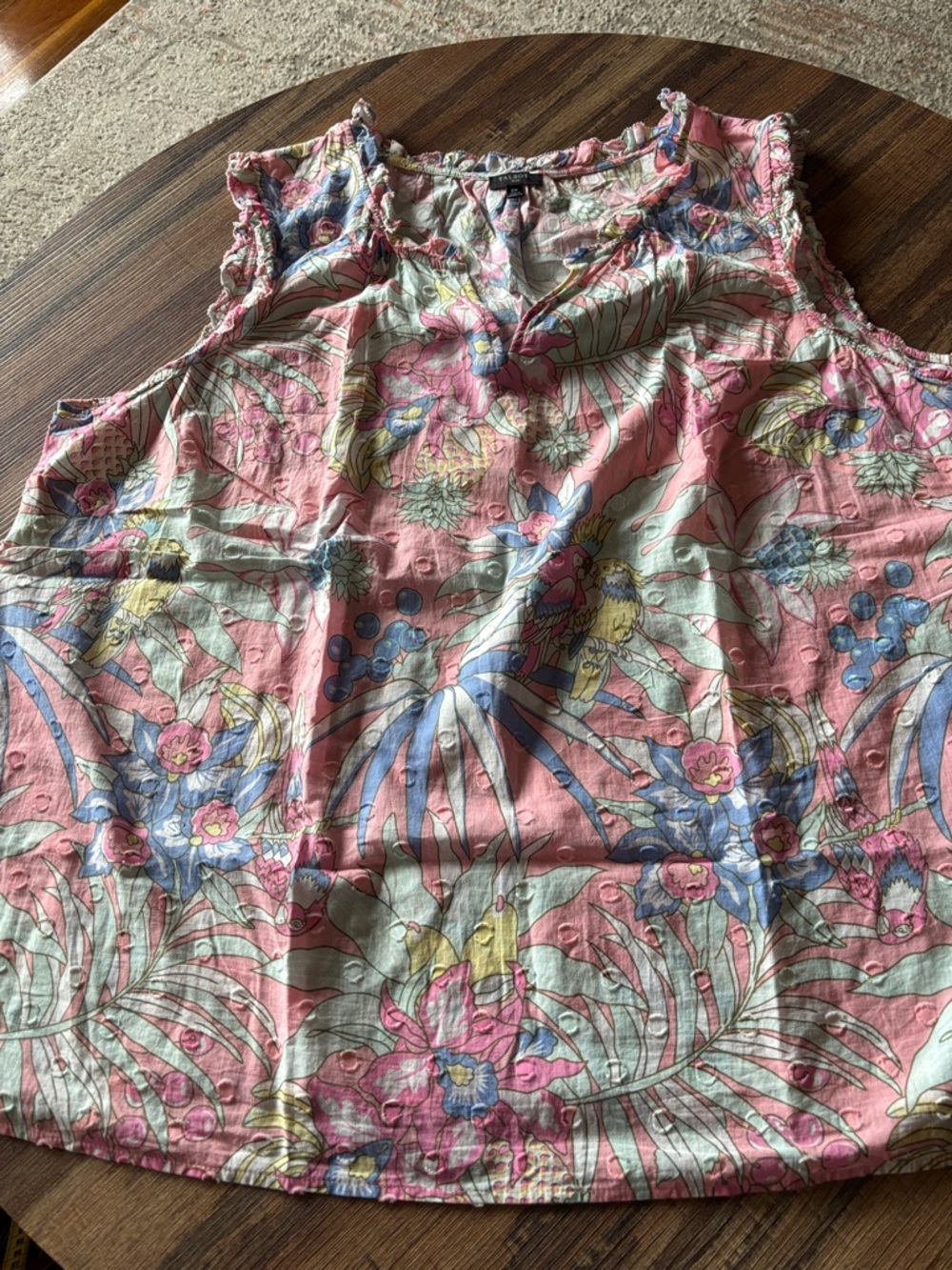 Talbots Pink Floral Ruffled Neck Blouse